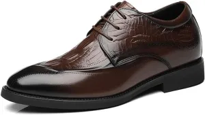 Mens Fashion Invisible Height Increasing Lace-Ups Leather Brogues Business Wedding Dress Shoes, 3.14'' Taller