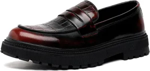 Mens Patent Leather Dress Penny Loafers Comfort Plaid Round Toe Slip On Platform Smoking Mocasines Formal Business Prom Shoes