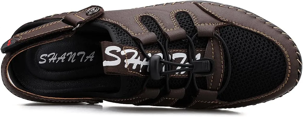 Mens Sandals with Arch Support Plantar Fasciitis Slip On Sport Slides Comfy Leather Shoes Outdoor Indoor Adjustable Straps