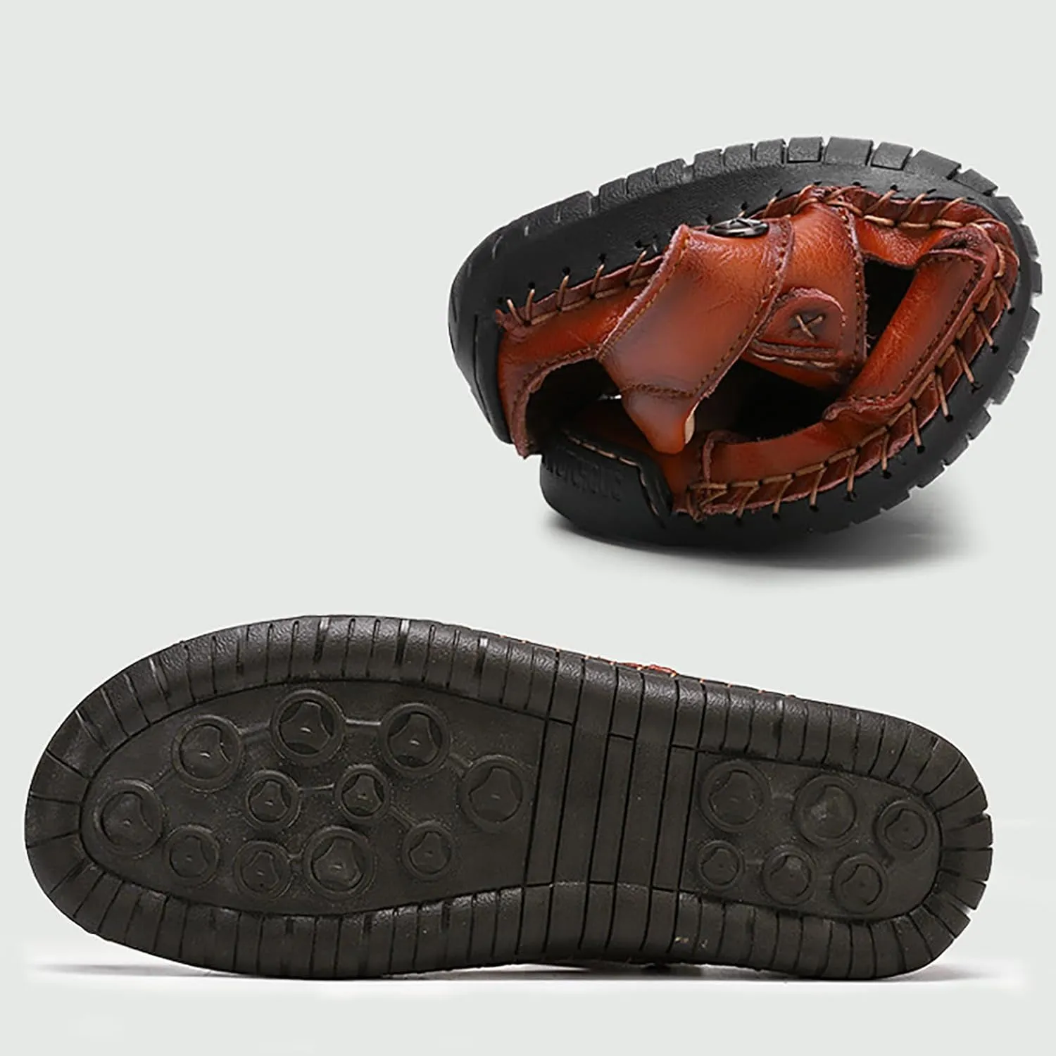 Men's Summer Breathable Hand Sewn Foot Covering Casual Beach Lazy PU Foreign Trade Leather Emboss Sandals