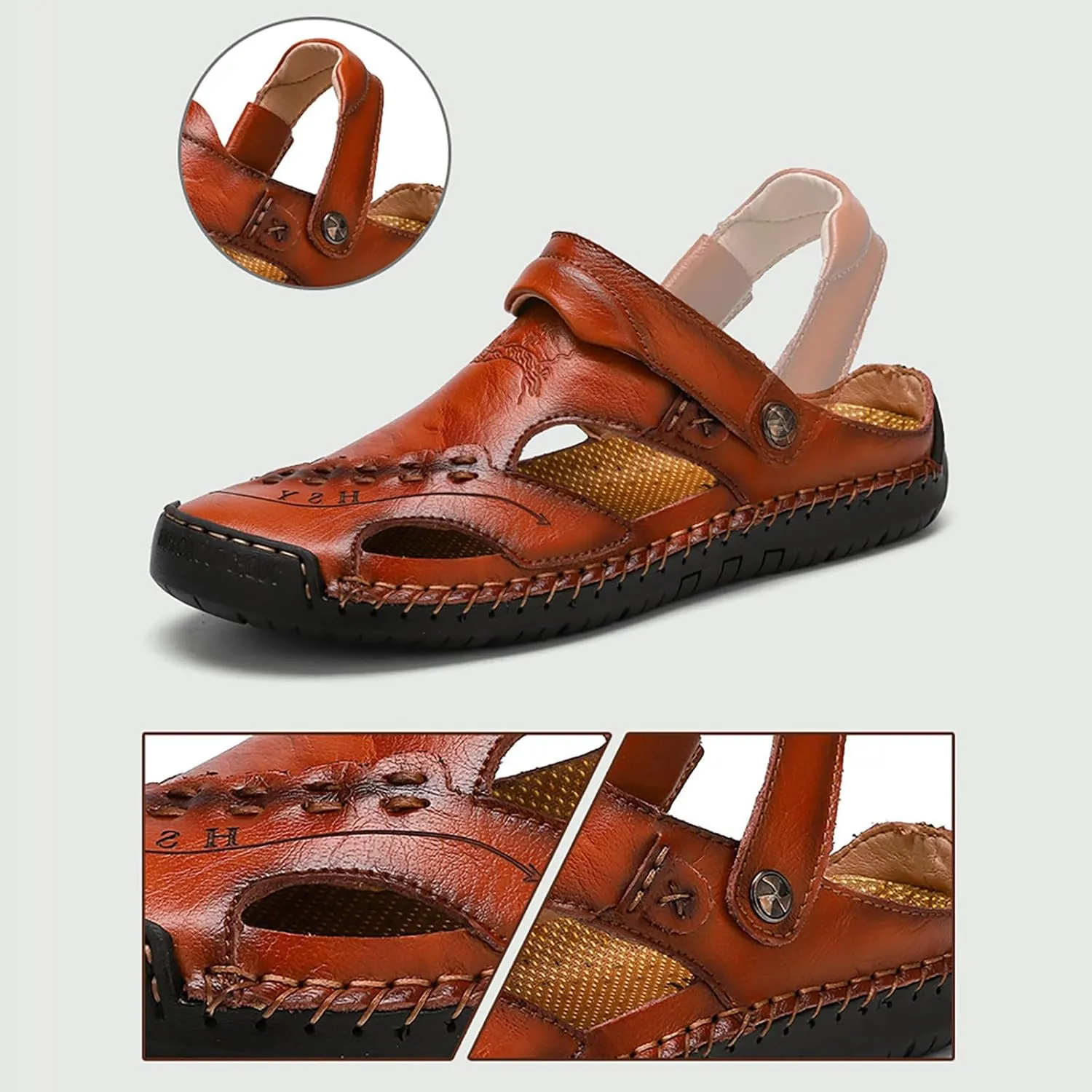 Men's Summer Breathable Hand Sewn Foot Covering Casual Beach Lazy PU Foreign Trade Leather Emboss Sandals