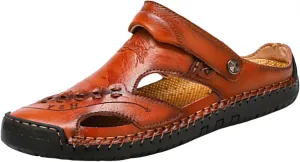 Men's Summer Breathable Hand Sewn Foot Covering Casual Beach Lazy PU Foreign Trade Leather Emboss Sandals