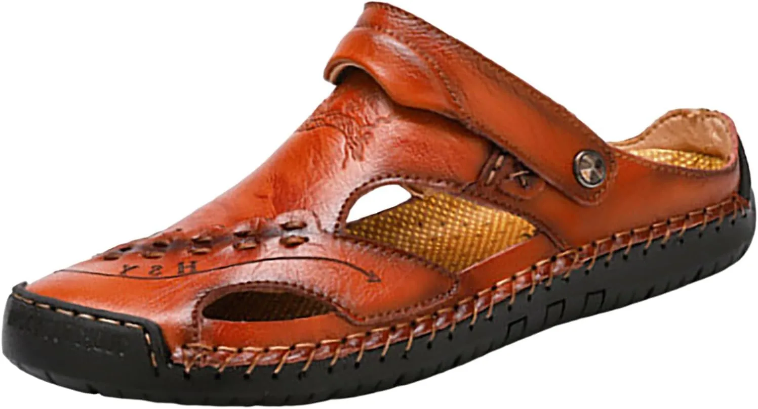 Men's Summer Breathable Hand Sewn Foot Covering Casual Beach Lazy PU Foreign Trade Leather Emboss Sandals