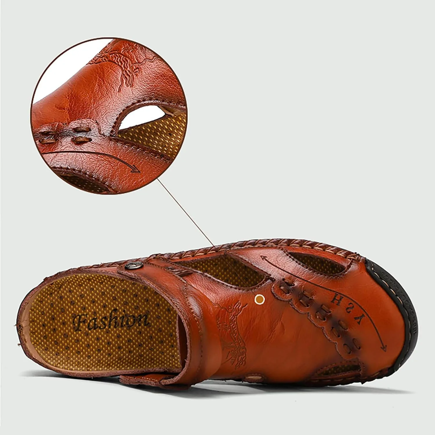 Men's Summer Breathable Hand Sewn Foot Covering Casual Beach Lazy PU Foreign Trade Leather Emboss Sandals