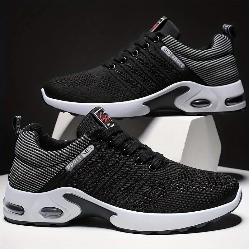Men's Trendy Woven Knit Breathable Running Shoes, Comfy Non Slip Lace Up Soft Sole Sneakers for Men's Outdoor Activities