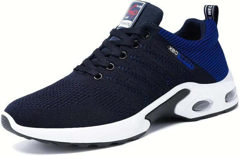 Men's Trendy Woven Knit Breathable Running Shoes, Comfy Non Slip Lace Up Soft Sole Sneakers for Men's Outdoor Activities