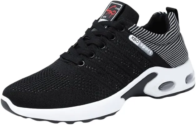 Men's Trendy Woven Knit Breathable Running Shoes, Comfy Non Slip Lace Up Soft Sole Sneakers for Men's Outdoor Activities
