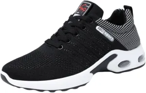 Men's Trendy Woven Knit Breathable Running Shoes, Comfy Non Slip Lace Up Soft Sole Sneakers for Men's Outdoor Activities