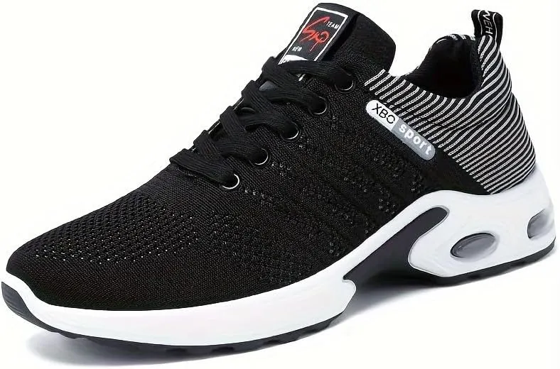 Men's Trendy Woven Knit Breathable Running Shoes, Comfy Non Slip Lace Up Soft Sole Sneakers for Men's Outdoor Activities
