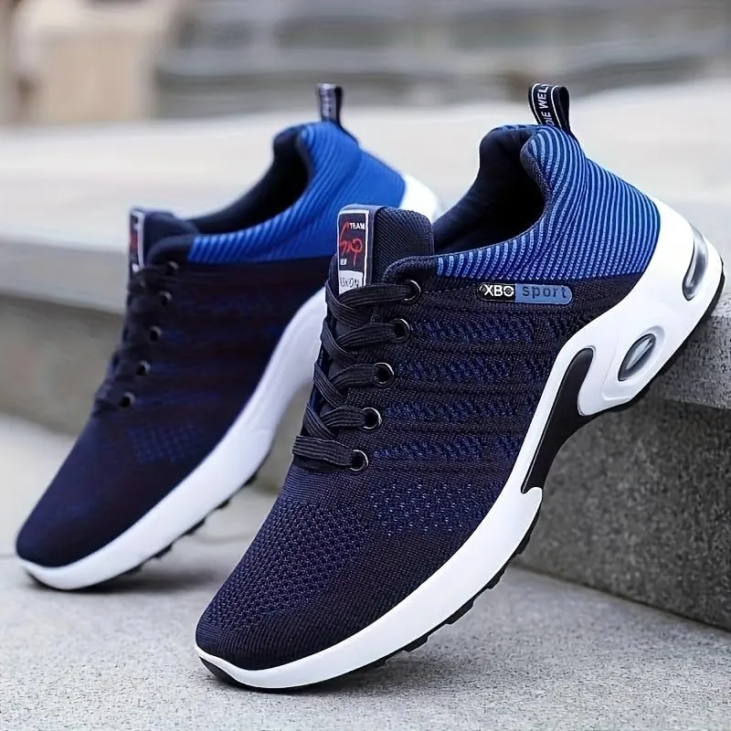 Men's Trendy Woven Knit Breathable Running Shoes, Comfy Non Slip Lace Up Soft Sole Sneakers for Men's Outdoor Activities