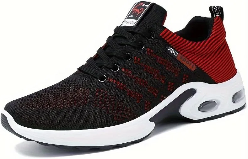 Men's Trendy Woven Knit Breathable Running Shoes, Comfy Non Slip Lace Up Soft Sole Sneakers for Men's Outdoor Activities
