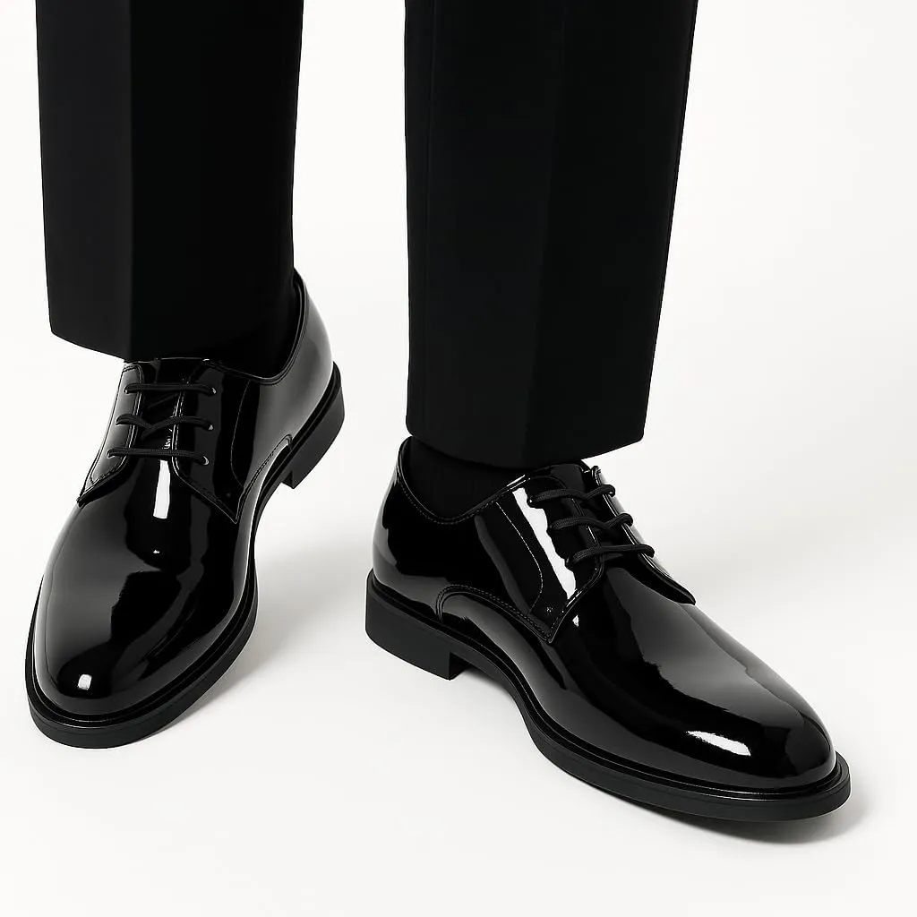 Mens Tuxedo Dress Shoes Classic Formal Oxfords Faux Patent Leather Shoe Lace-up Dress Shoes for Business Wedding Suit Black
