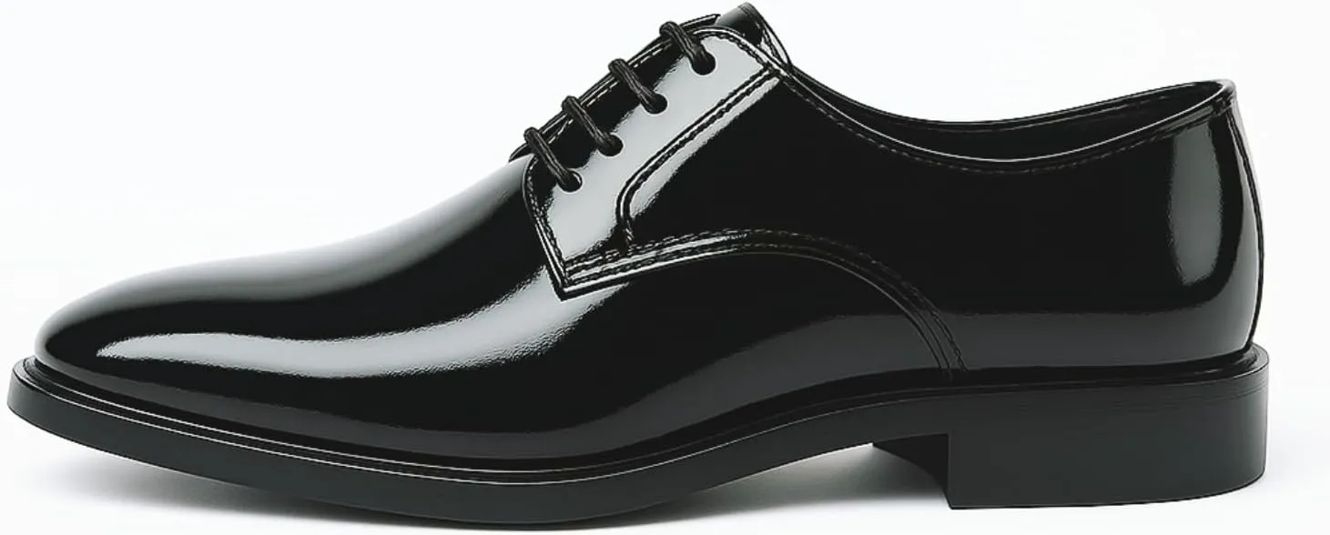 Mens Tuxedo Dress Shoes Classic Formal Oxfords Faux Patent Leather Shoe Lace-up Dress Shoes for Business Wedding Suit Black