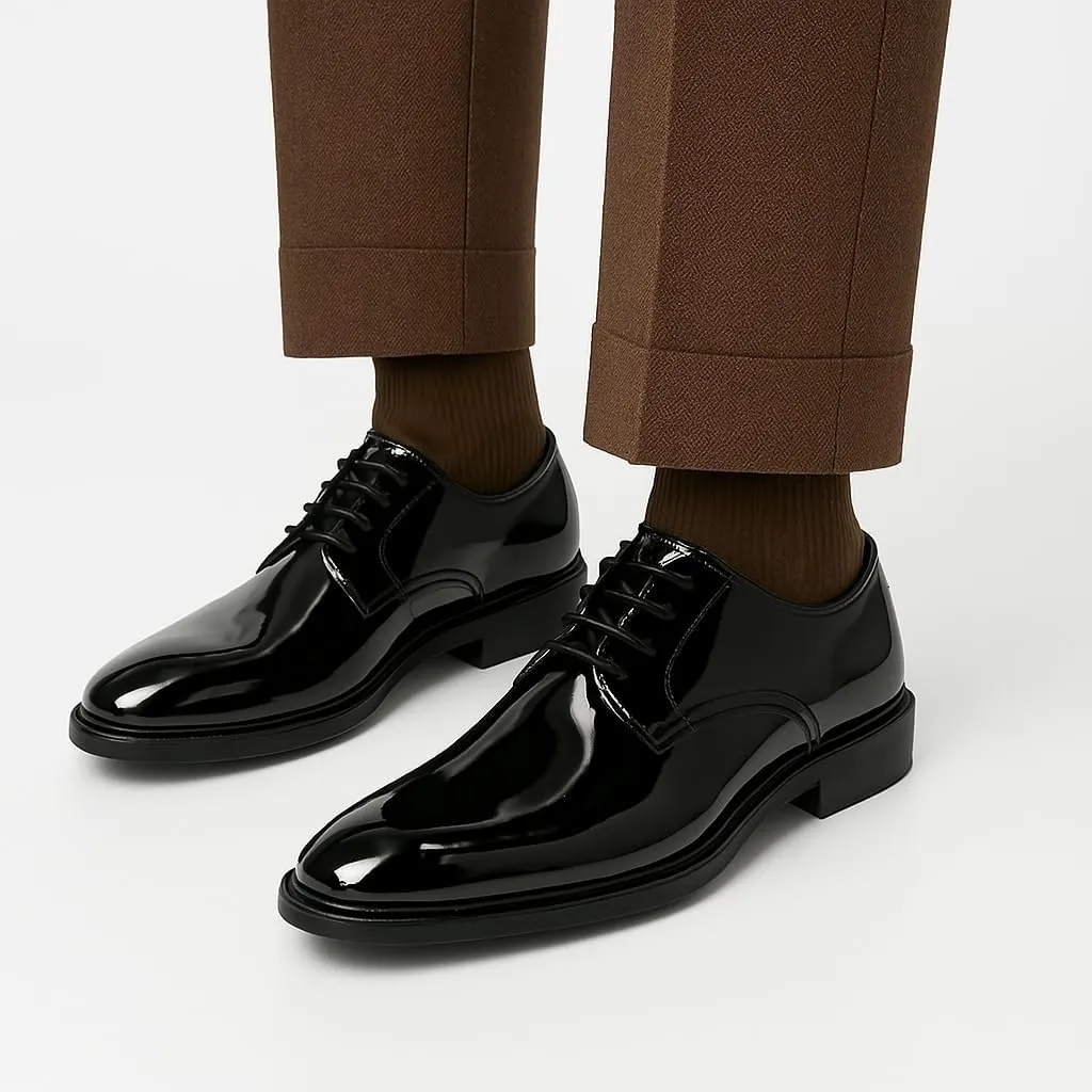 Mens Tuxedo Dress Shoes Classic Formal Oxfords Faux Patent Leather Shoe Lace-up Dress Shoes for Business Wedding Suit Black