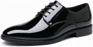 Mens Tuxedo Dress Shoes Classic Formal Oxfords Faux Patent Leather Shoe Lace-up Dress Shoes for Business Wedding Suit Black