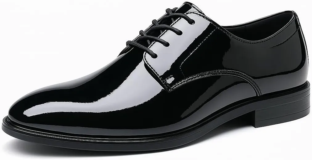 Mens Tuxedo Dress Shoes Classic Formal Oxfords Faux Patent Leather Shoe Lace-up Dress Shoes for Business Wedding Suit Black
