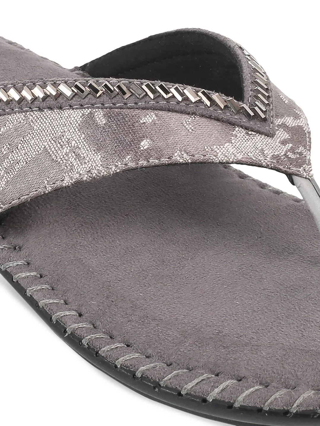Metro Women Grey Embellished Ethnic Sandal