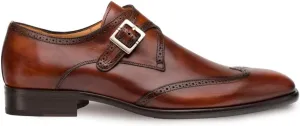 Mezlan Forest Mens Luxury Wing Tip Oxfords - Exquisite Hand-Burnished Calfskin with Perforated Accents - Handcrafted in Spain - Medium Width (Cognac, 9)
