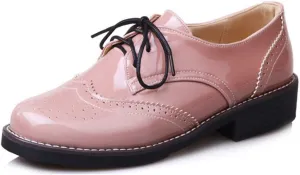 MIOKE Women's Classic Flat Saddle Oxford Shoes Wingtip Lace Up Perforated Low Heel Vintage Oxfords Brogues