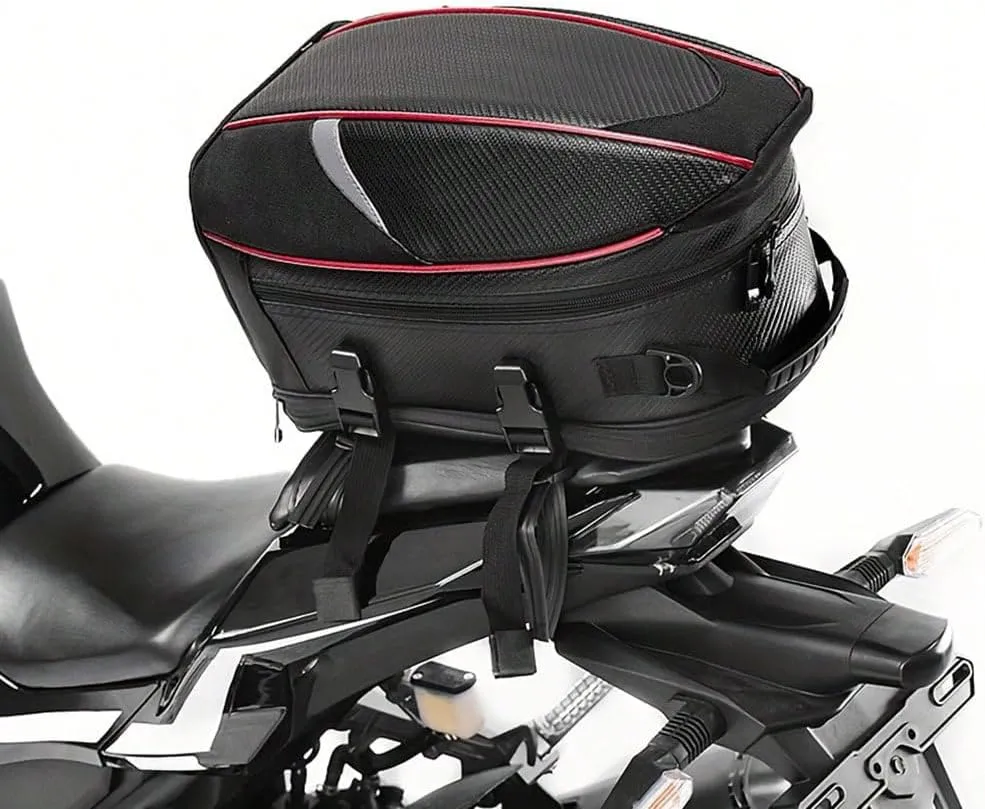 Motorcycle Tail Bag for Benelli Imperiale 400, Large Capacity Water-Resistant Wear-Resistant Motorcycle Helmet Bag, Expandable Rear Seat Storage Luggage Backpack,A Red Black