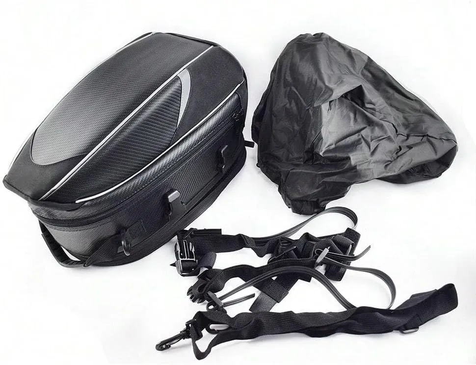 Motorcycle Tail Bag for Benelli Imperiale 400, Large Capacity Water-Resistant Wear-Resistant Motorcycle Helmet Bag, Expandable Rear Seat Storage Luggage Backpack,A Red Black