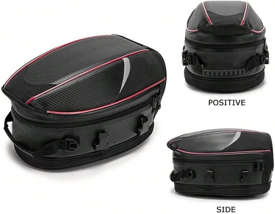 Motorcycle Tail Bag for Benelli Imperiale 400, Large Capacity Water-Resistant Wear-Resistant Motorcycle Helmet Bag, Expandable Rear Seat Storage Luggage Backpack,A Red Black