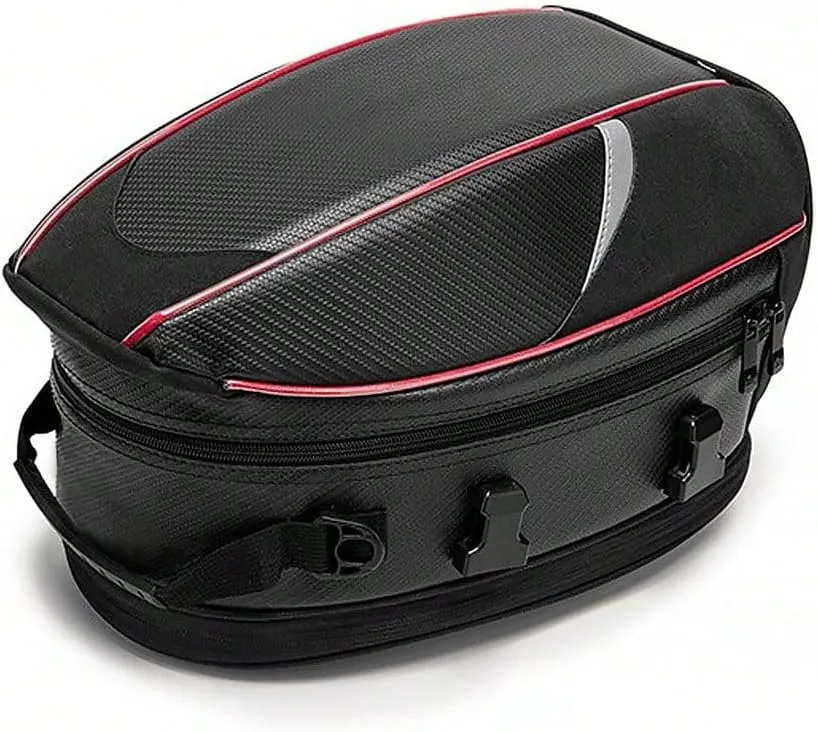 Motorcycle Tail Bag for Benelli Imperiale 400, Large Capacity Water-Resistant Wear-Resistant Motorcycle Helmet Bag, Expandable Rear Seat Storage Luggage Backpack,A Red Black