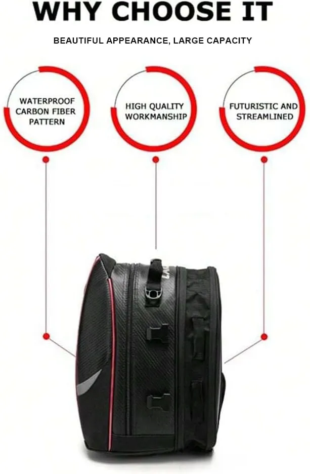Motorcycle Tail Bag for Benelli Imperiale 400, Large Capacity Water-Resistant Wear-Resistant Motorcycle Helmet Bag, Expandable Rear Seat Storage Luggage Backpack,A Red Black