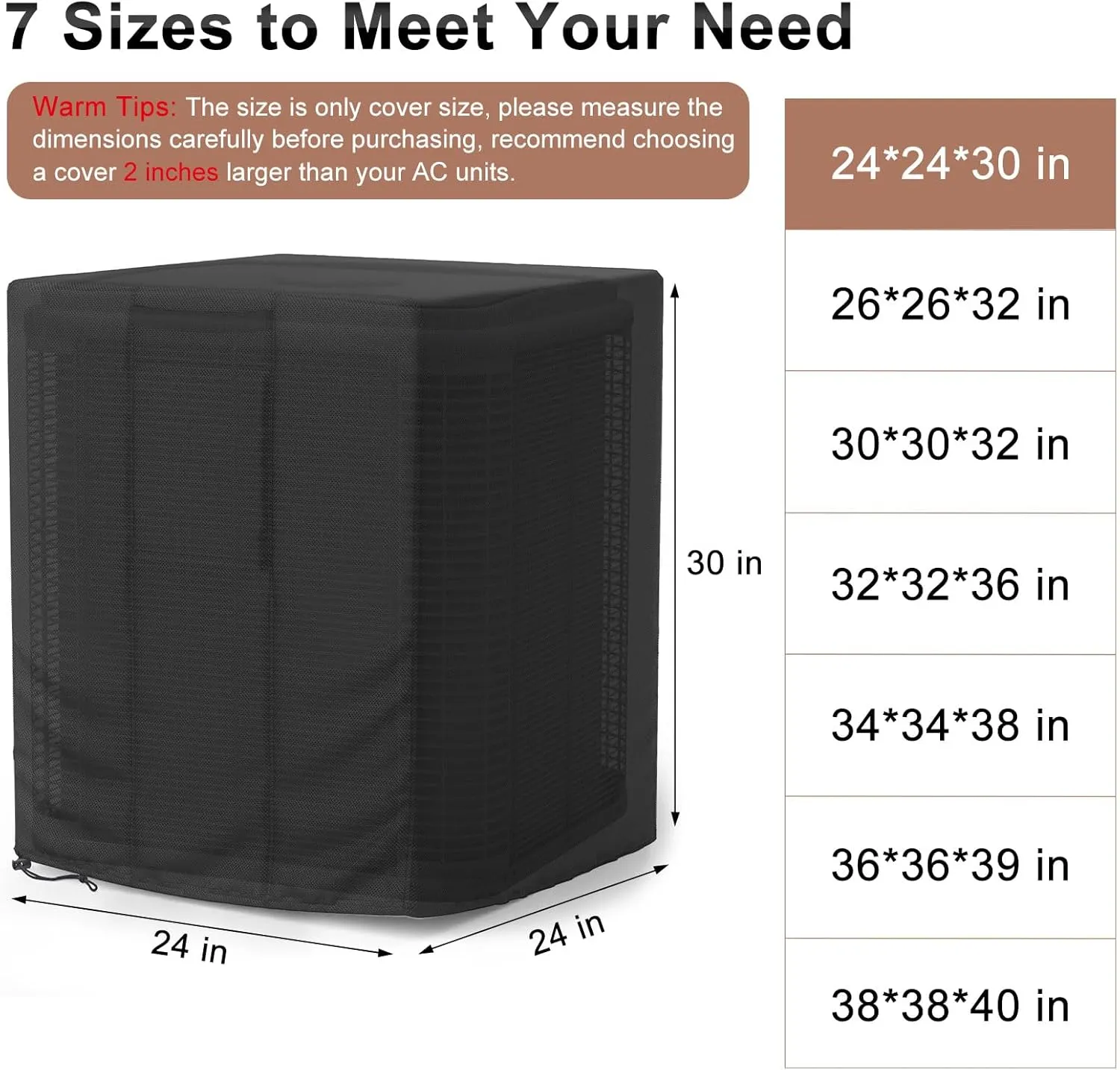 Mrrihand Central Air Conditioner Cover for Outside Units Waterproof Heavy Duty AC Unit for Outdoor Large AC Cover for Winter (24"X24"X30")-Balck