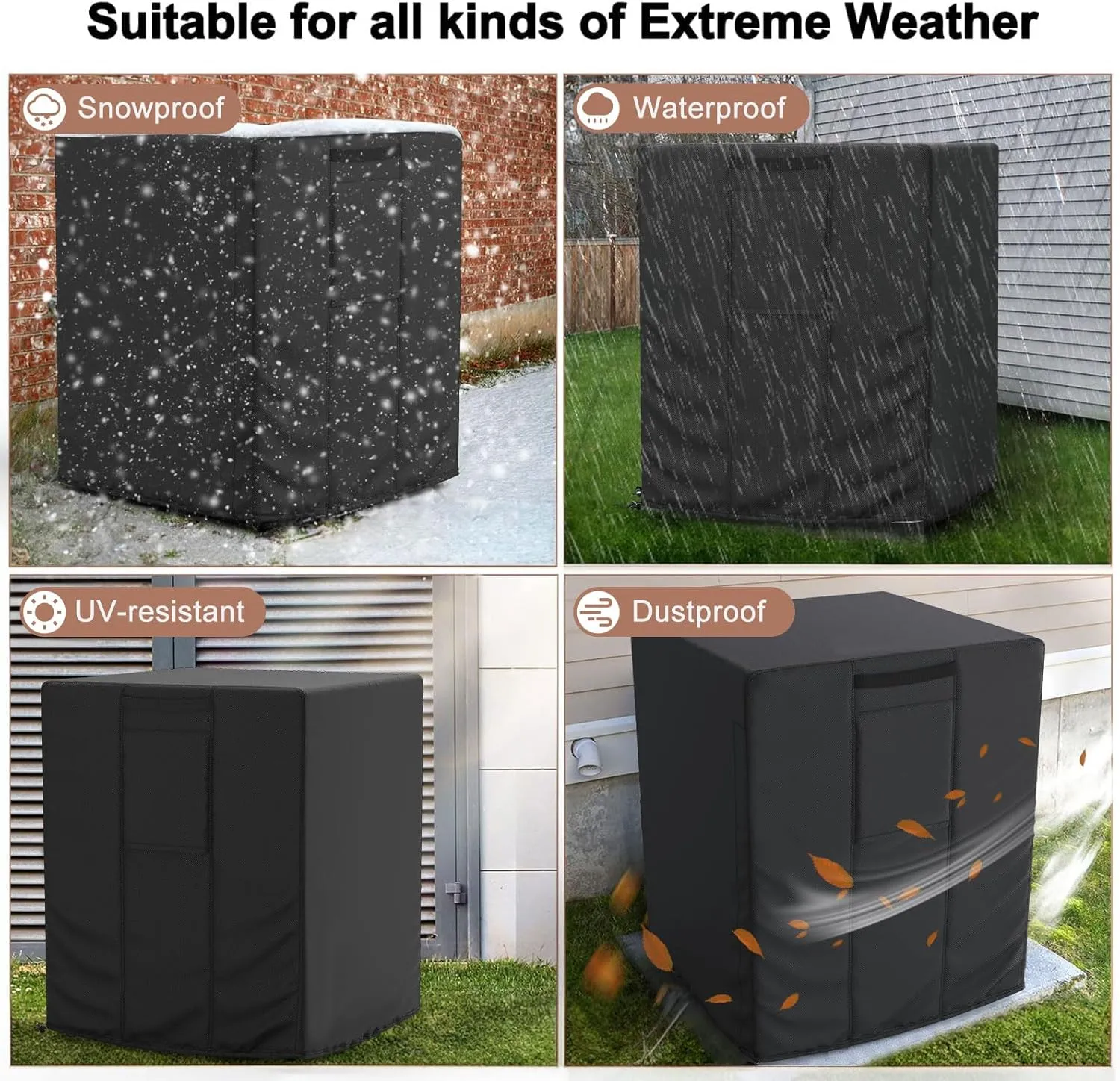 Mrrihand Central Air Conditioner Cover for Outside Units Waterproof Heavy Duty AC Unit for Outdoor Large AC Cover for Winter (24"X24"X30")-Balck