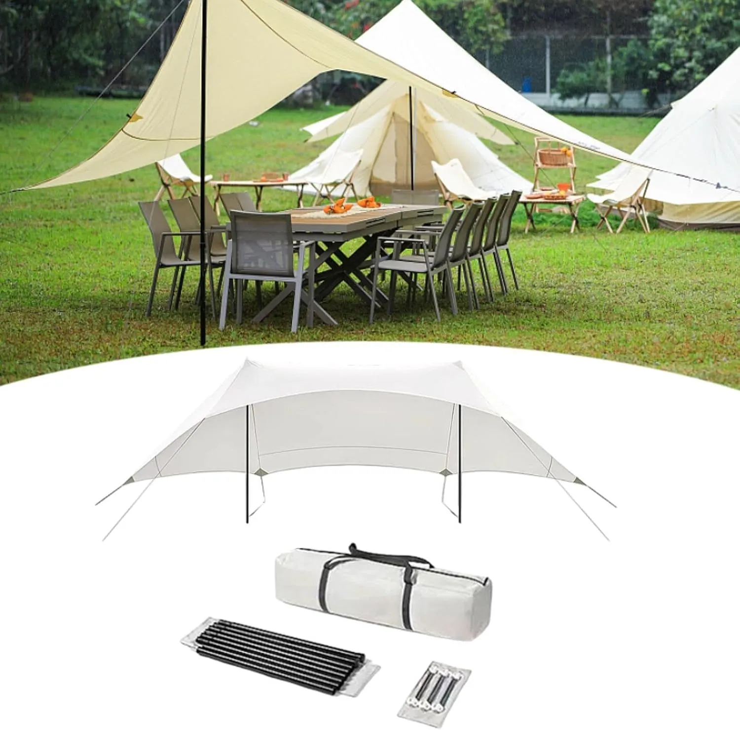 MYCENSE Camping Tarp with Storage Bag Shade Multifunctional Camping Canopy Tent Tarp for Picnic Beach Outdoor Activities Backyard, Height 2.1m