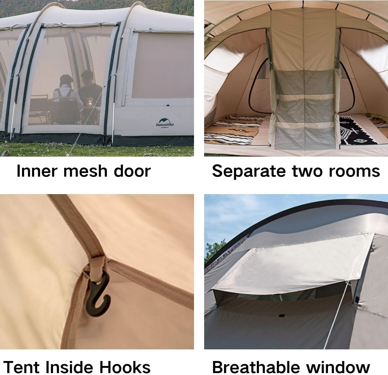 Naturehike Tunnel 4-6 Person Camping Tent, Easy Setup Waterproof Outdoor Family Tent with Inner Tent&Screen Cloth, Portable Backpacking Shelter with Carry Bag for Outdoor Camping