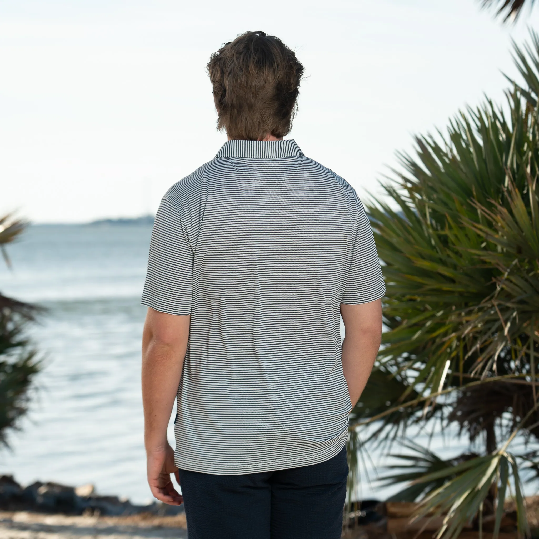 Navy Slipknot Pique Feedstripe Polo