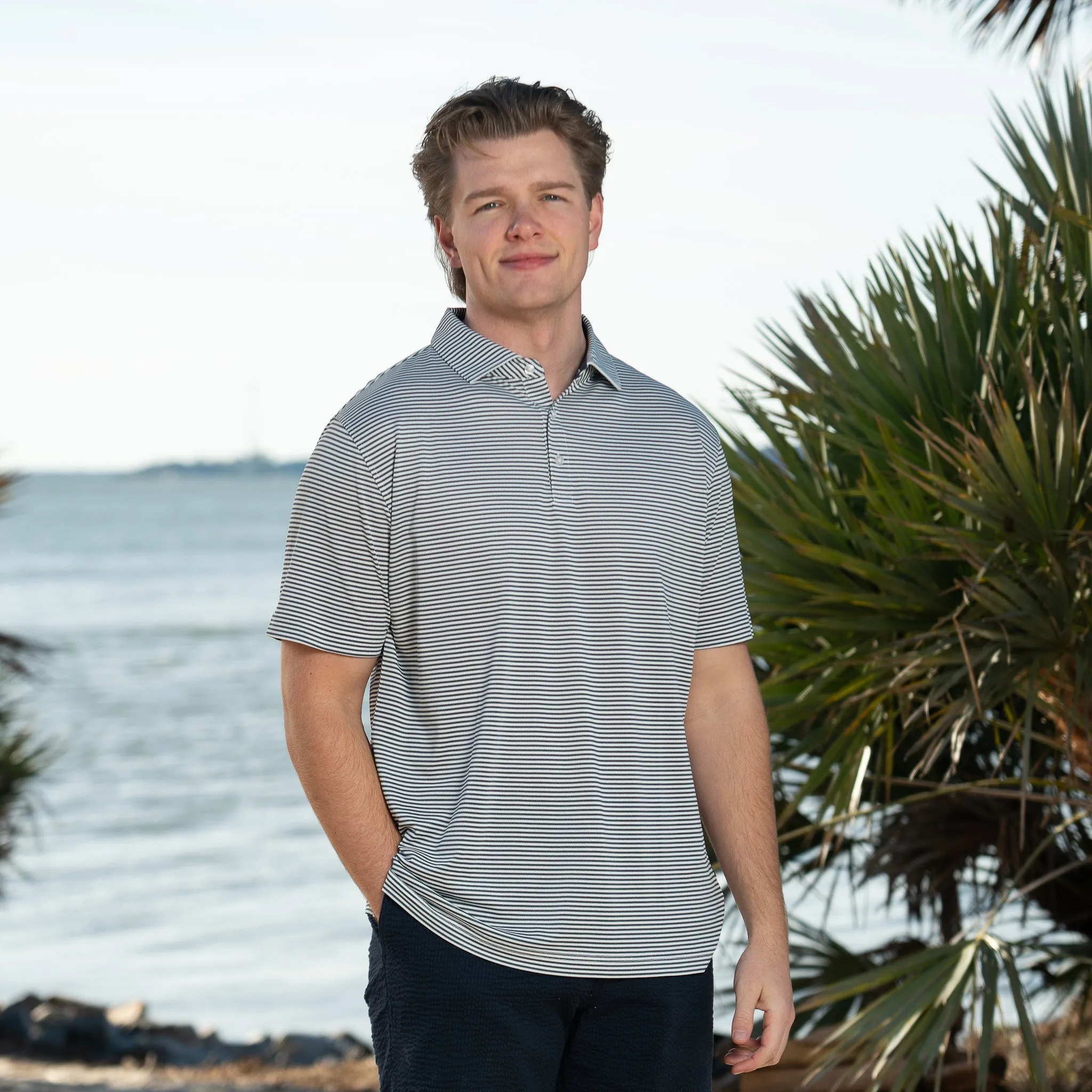 Navy Slipknot Pique Feedstripe Polo