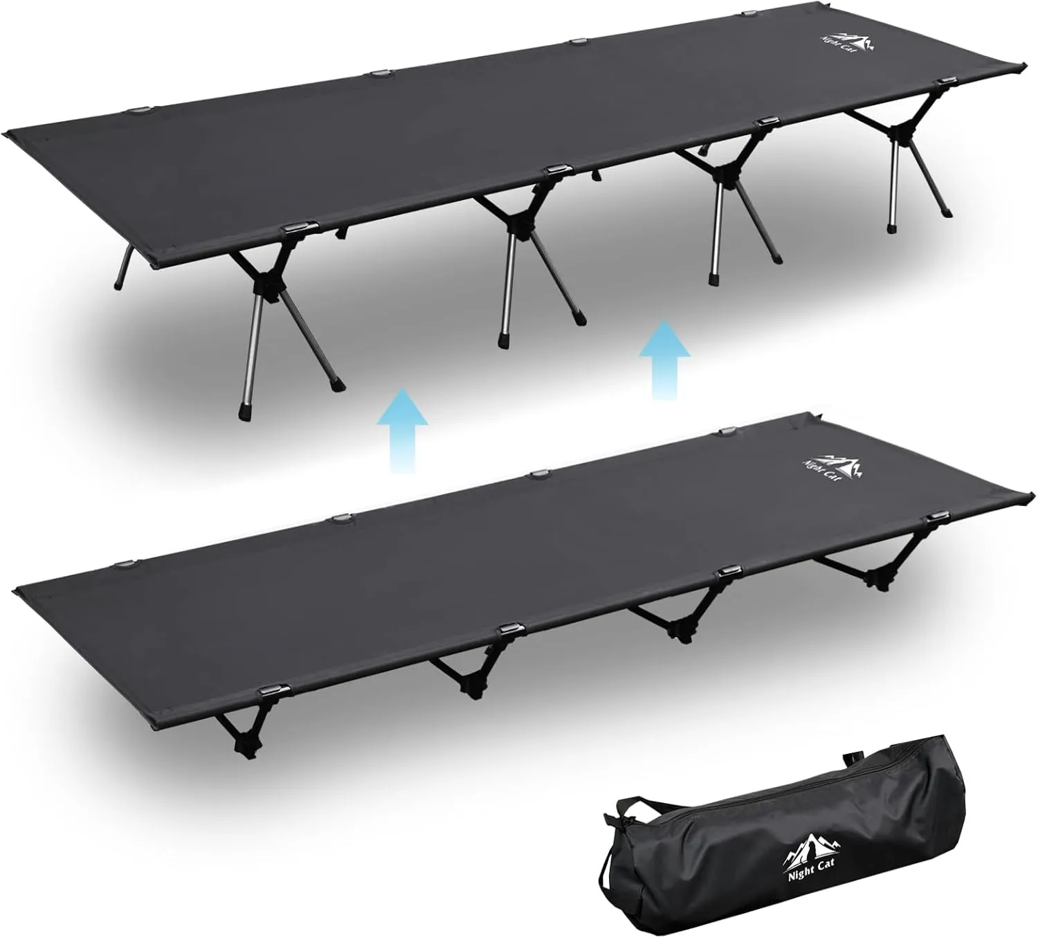 Night Cat Camping Cot Bed - Portable Folding Sleeping Cots for Adults 1-Person Outdoor Elevated Off-Ground Beds Easy Set-up Army Sleeping Bed 87"x28"