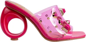 Ninety Union Vegas Lucite Multicolor Stone Slide On a Gold Circular Heel