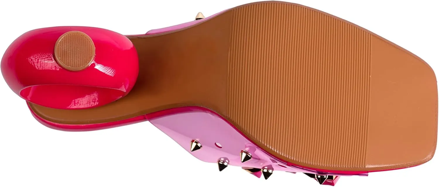 Ninety Union Vegas Lucite Multicolor Stone Slide On a Gold Circular Heel