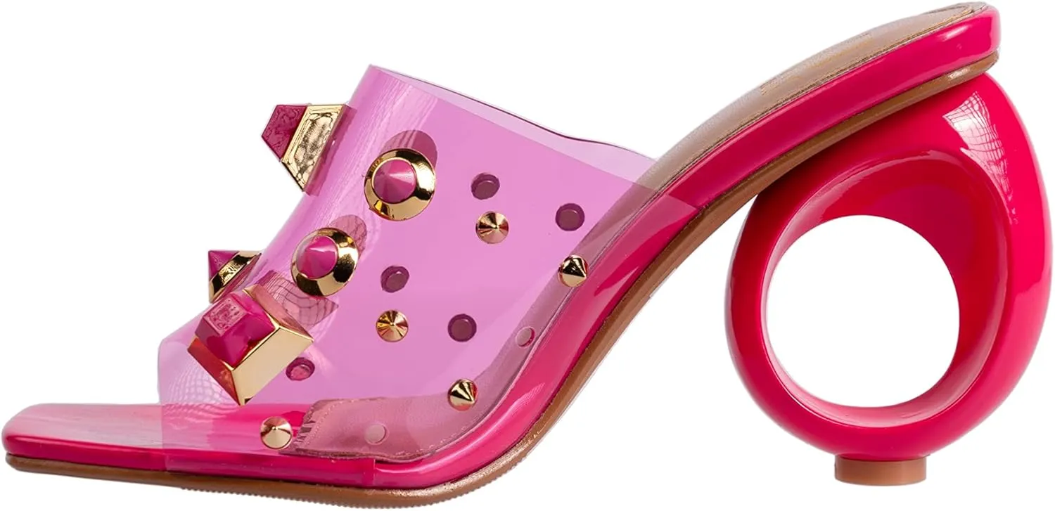 Ninety Union Vegas Lucite Multicolor Stone Slide On a Gold Circular Heel
