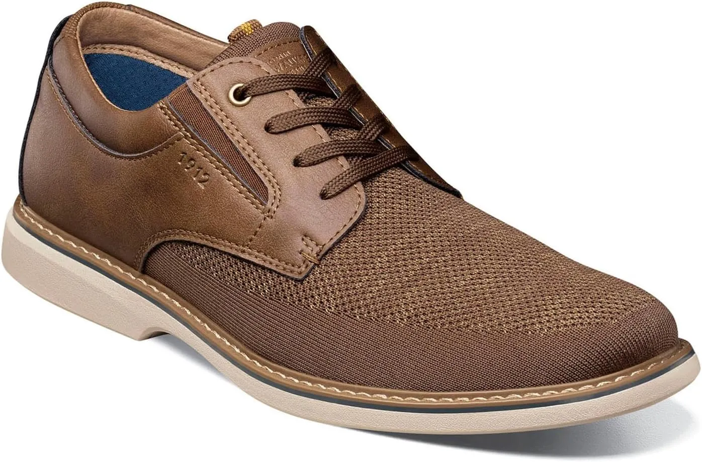 Nunn Bush Men's Otto Plain Toe Knit Oxford Lace Up with Lightweight Sole, 7 Brown