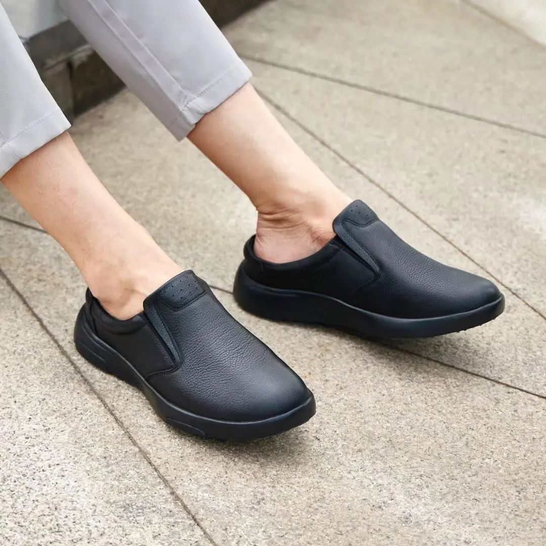 OrthoComfoot Men's Orthopedic Leather Dress Walking Shoes: Comfortable Plantar Fasciitis Loafers with Arch Support for Flat Feet, Casual Business Orthotic Slip-On for Foot and Heel Pain Relief