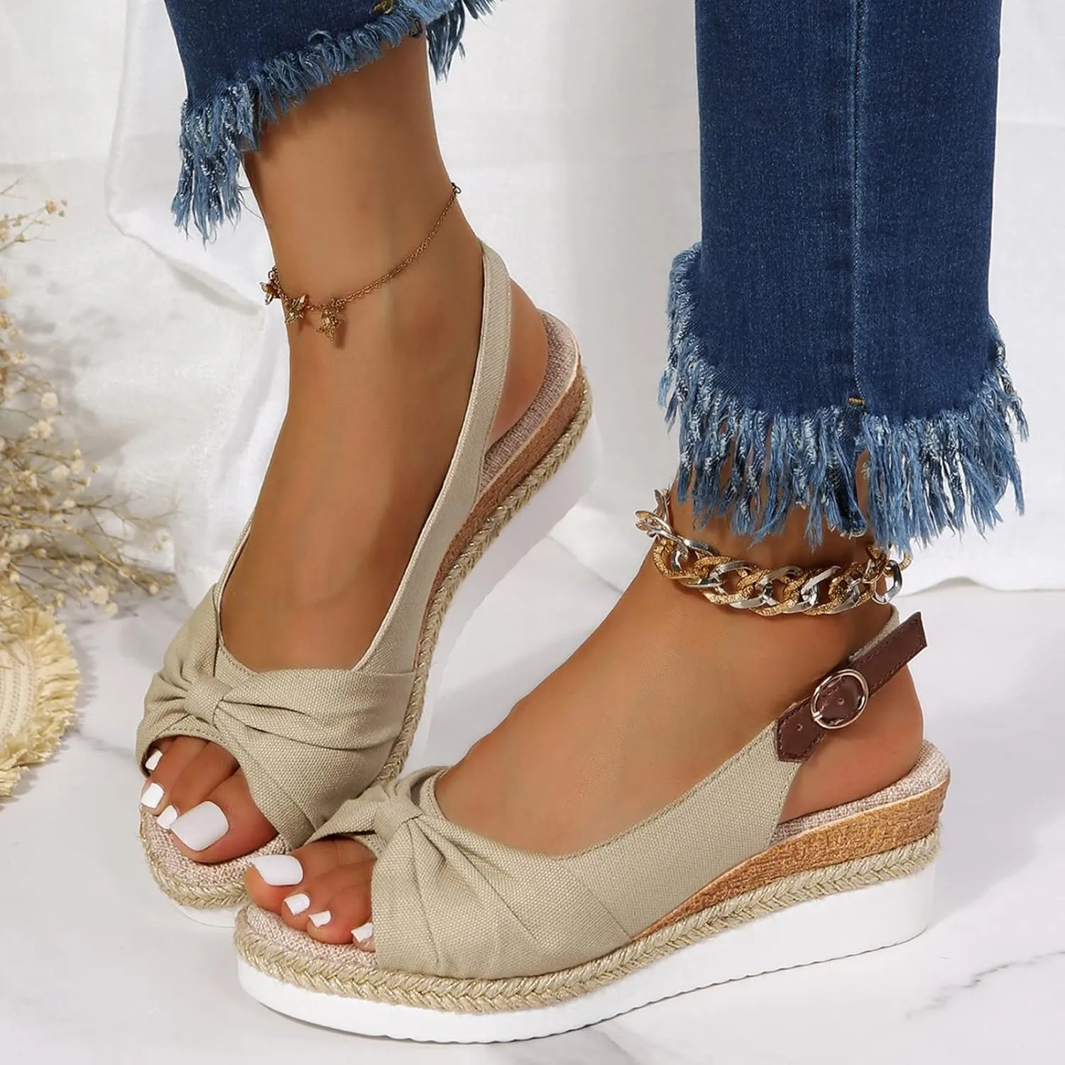 Orthopedic Wedge Sandals Women Summer Dressy Ankle Strap Flat Sandals Casual Strappy Low Wedges Slip on Zipper Beach Sandals