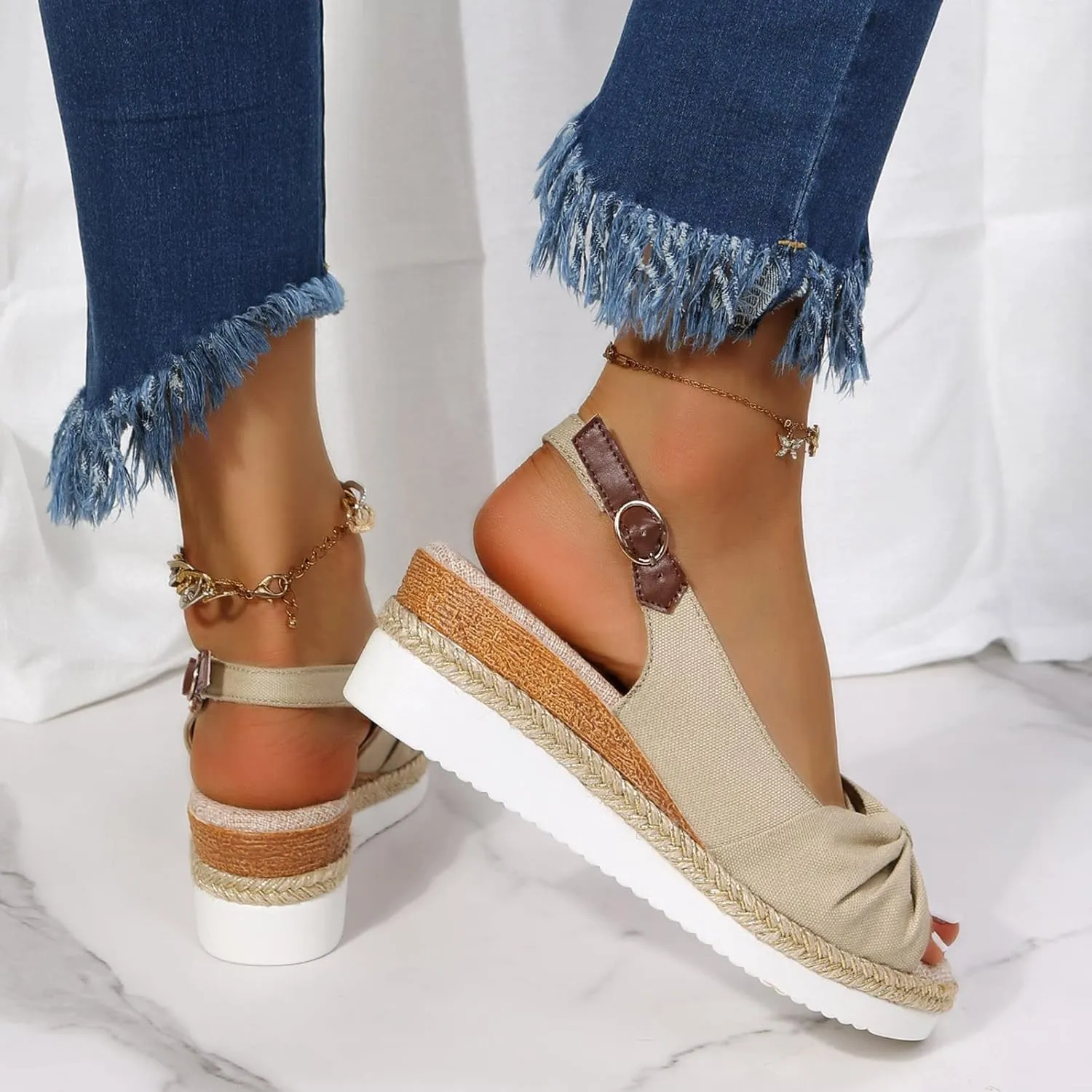 Orthopedic Wedge Sandals Women Summer Dressy Ankle Strap Flat Sandals Casual Strappy Low Wedges Slip on Zipper Beach Sandals