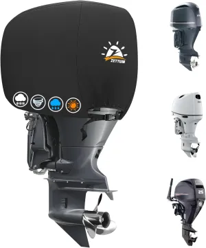 Outboard Motor Cover, 600D Boat Motor Cover Waterproof & Heavy Duty, Fade-Resistant Boat Engine Cover - Fit for Motor up to 25 HP, Black
