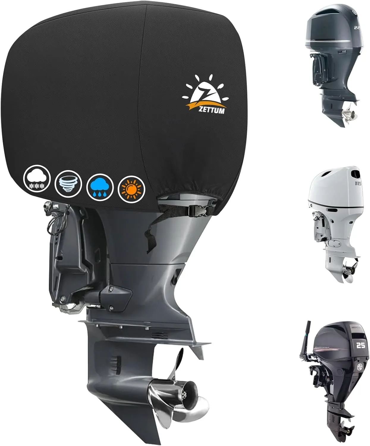 Outboard Motor Cover, 600D Boat Motor Cover Waterproof & Heavy Duty, Fade-Resistant Boat Engine Cover - Fit for Motor up to 25 HP, Black