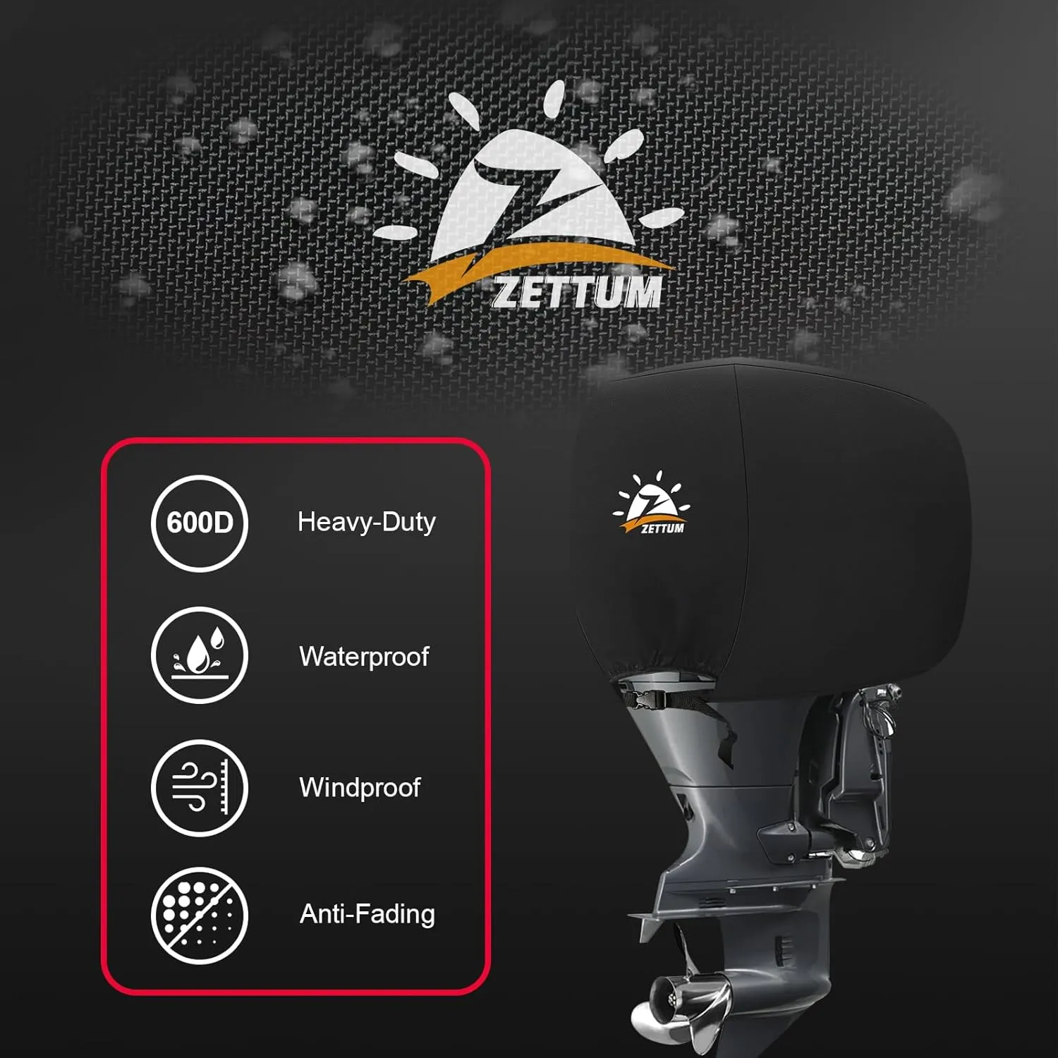 Outboard Motor Cover, 600D Boat Motor Cover Waterproof & Heavy Duty, Fade-Resistant Boat Engine Cover - Fit for Motor up to 25 HP, Black