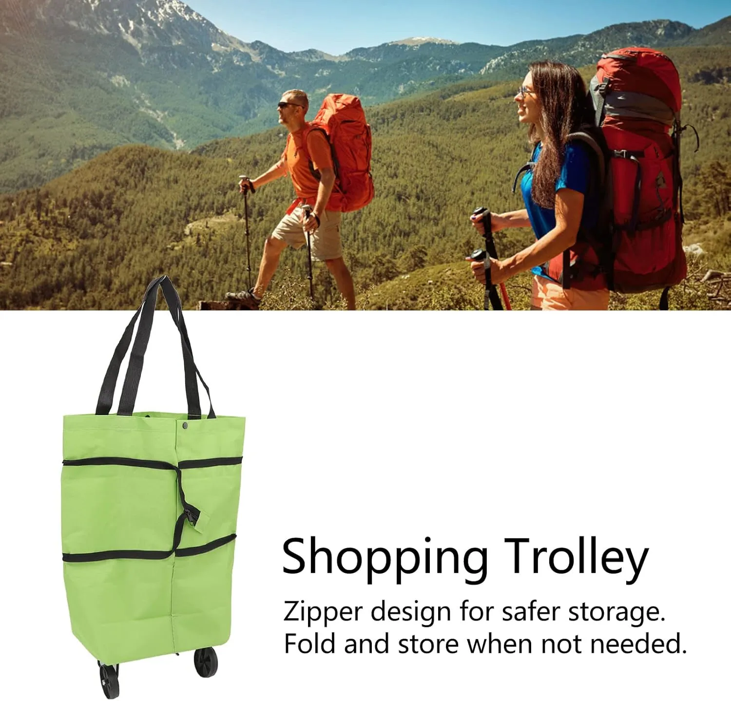 Oxford Shopping Pull Cart, Wheeled Shopping Bags, Portable Shopping Cart for Grocery Shopping, Travel, Beach Outings, And More (Green)