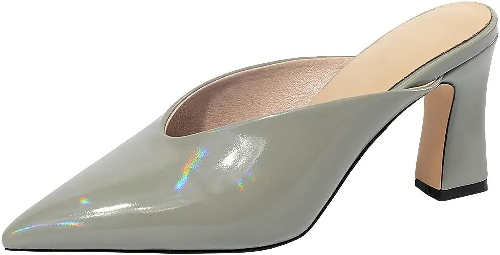 Parisuit Women's Pointed Toe Slip On Mules Chunky High Heels Slingbck Slide Sandal Sexy Dress Shoes