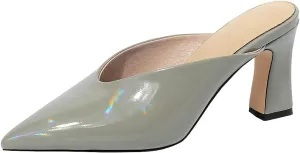Parisuit Women's Pointed Toe Slip On Mules Chunky High Heels Slingbck Slide Sandal Sexy Dress Shoes