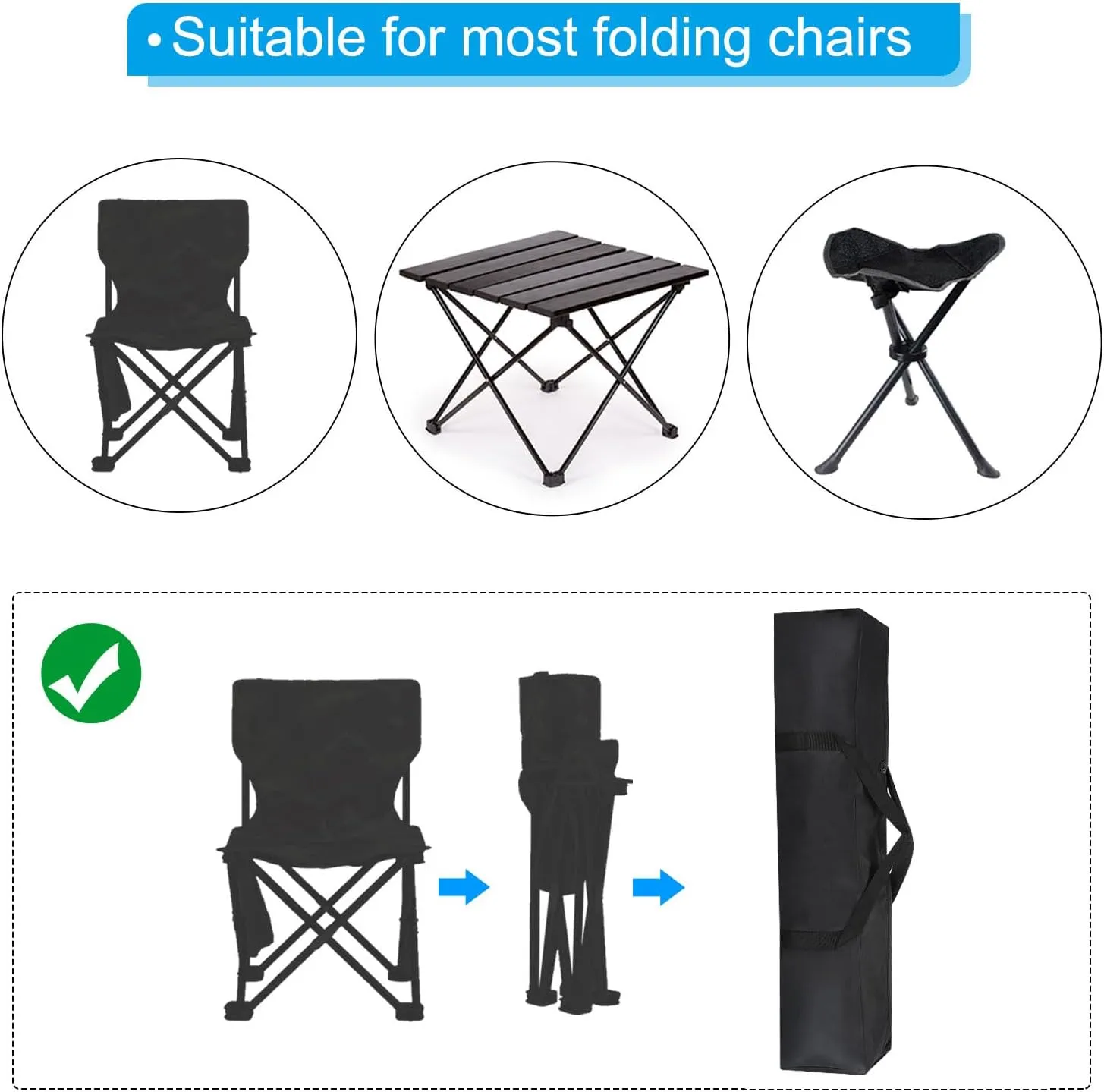 PATIKIL 47 Inch Camp Chair Replacement Bag, 2 Pack Nylon Foldable Carrying Bag Large Zippered Bag with Shoulder Strap for Outdoor Camping, Black