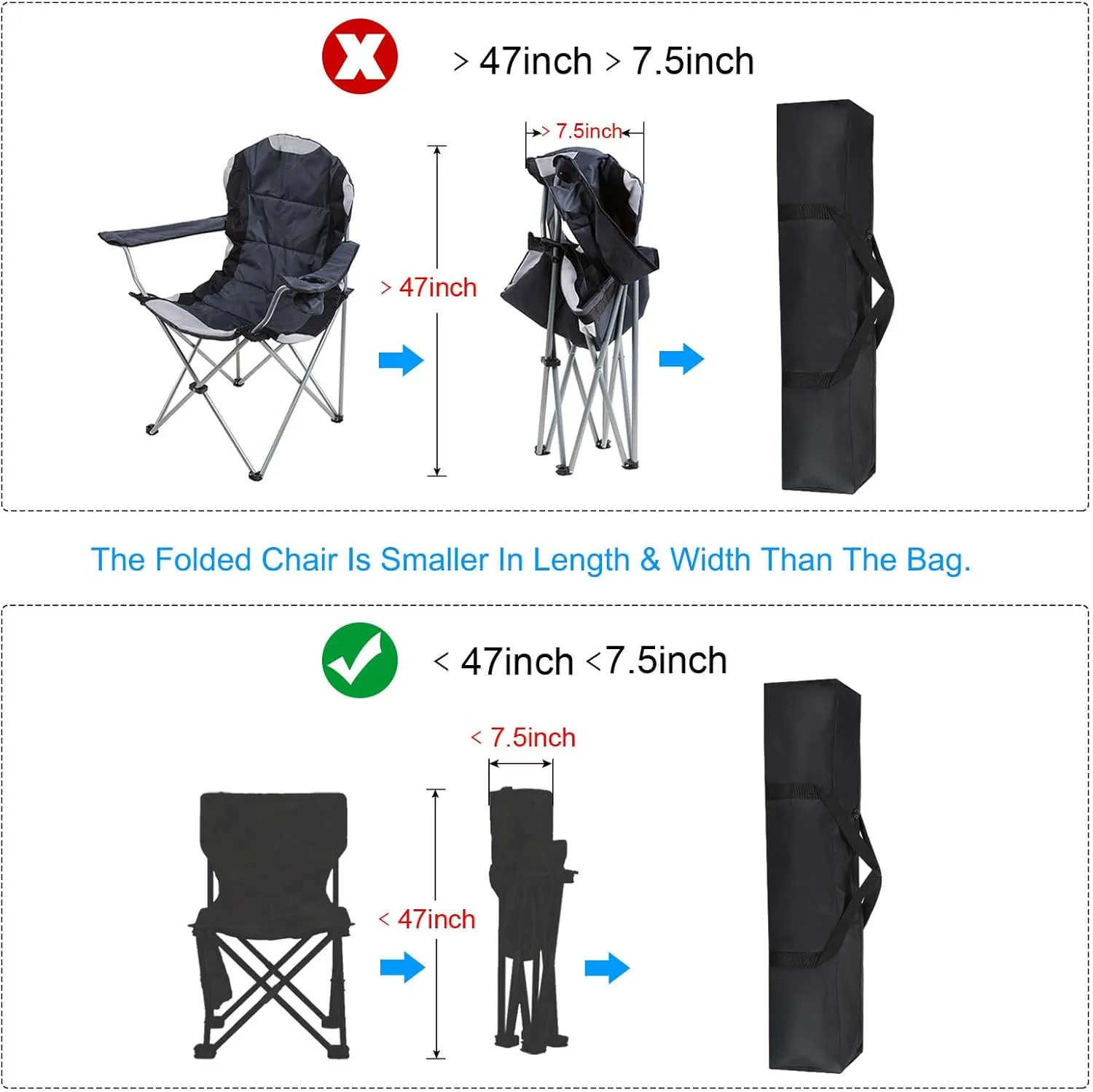 PATIKIL 47 Inch Camp Chair Replacement Bag, 2 Pack Nylon Foldable Carrying Bag Large Zippered Bag with Shoulder Strap for Outdoor Camping, Black
